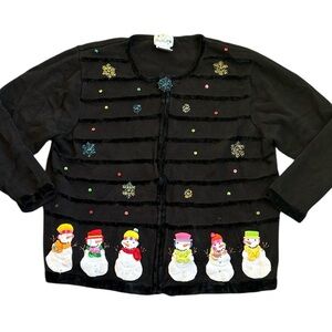Vintage Quacker Factory Snowman Christmas Holiday Cardigan Sweater Women’s 3X